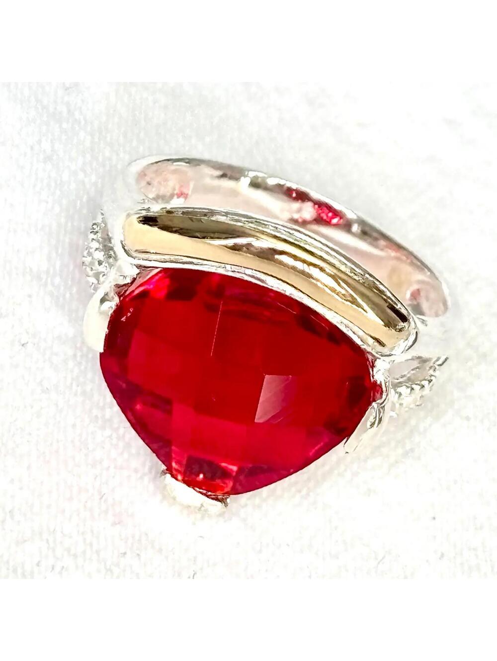 Red Flame Ring – 925 Sterling Silver & 10K Gold-Laminated